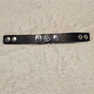 Black Leather Bracelet with Silver Charms